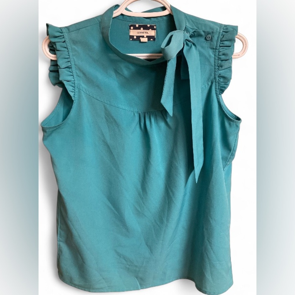 Chic Teal Ruffle Sleeve Blouse